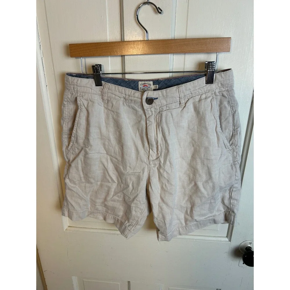 Faherty Tradewinds Linen Blend Shorts Mens 30 Beige MBU2304-DOR Organic Cotton